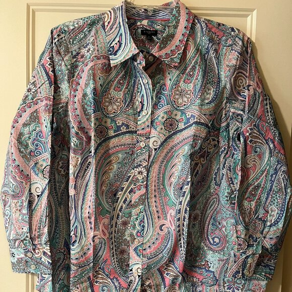 Talbots NWT Blooming Paisley Long Sleeved 100% Cotton Shirt Size 1X - Picture 1 of 7